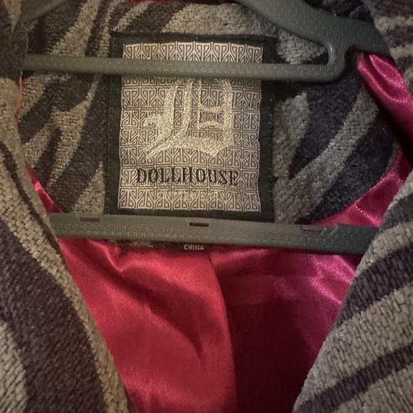 Dollhouse Black and Gray Zebra Print Pea Coat - Picture 5 of 8